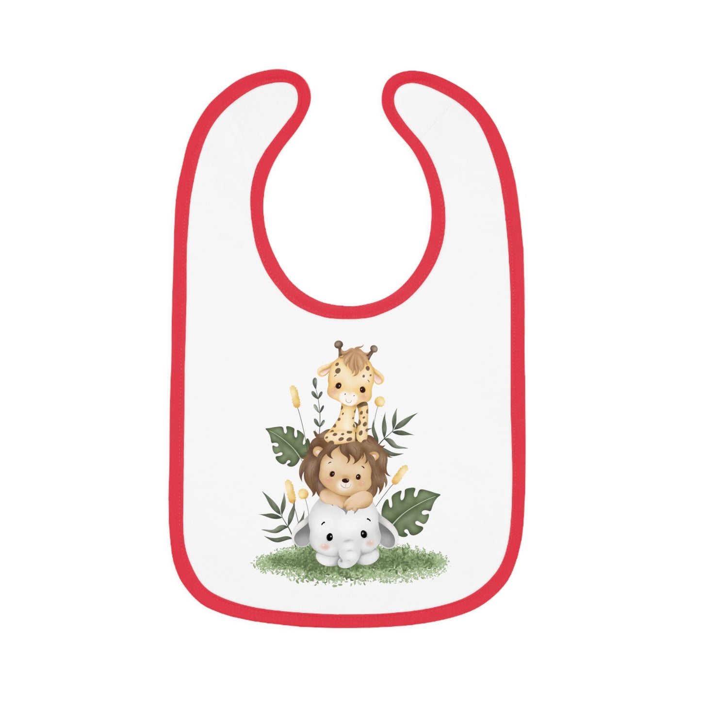Cute Zoo Baby Bib with Contrast Trim