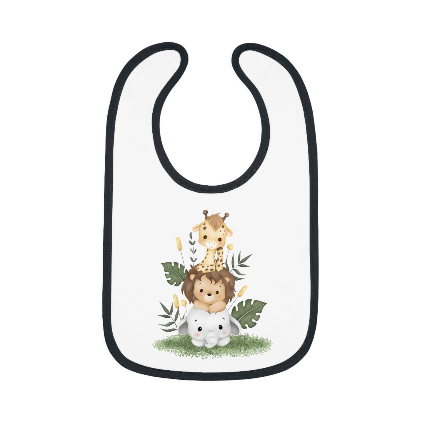 Cute Zoo Baby Bib with Contrast Trim