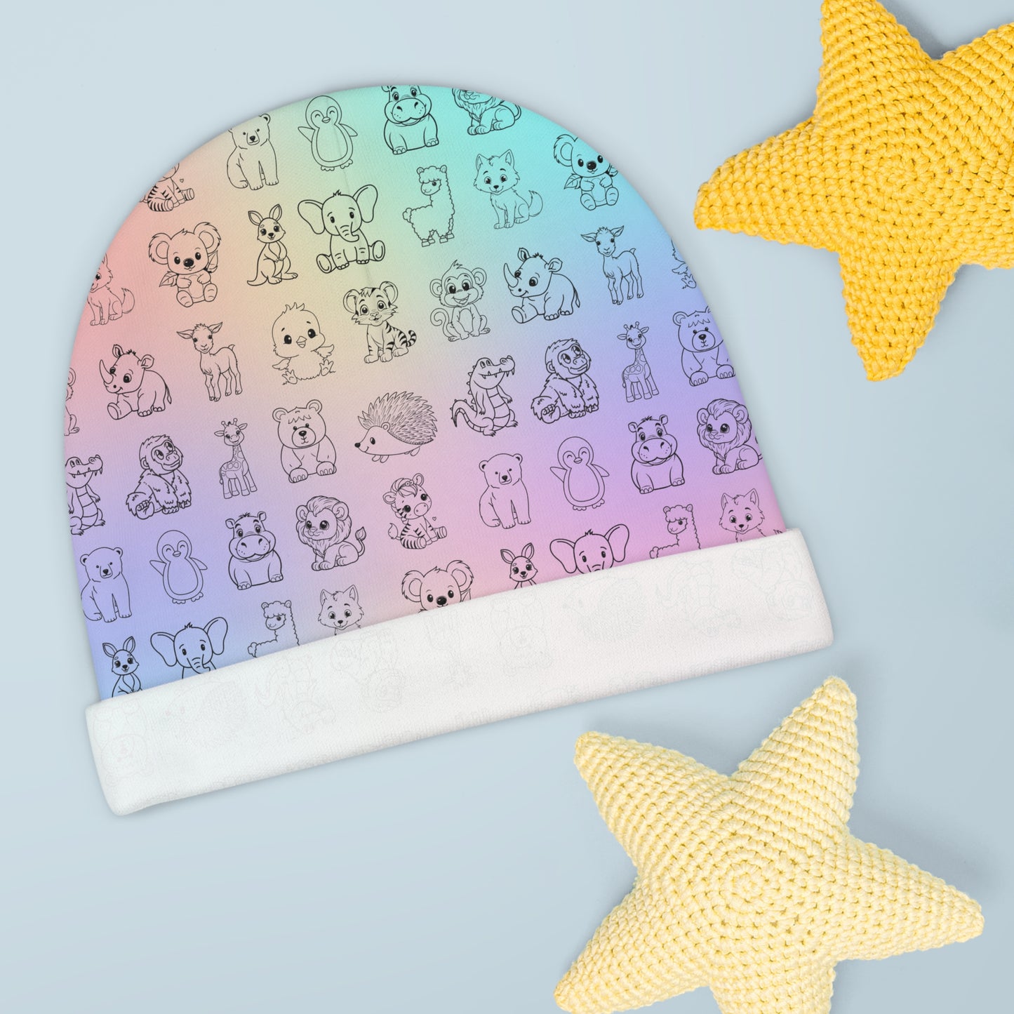 Pastel Rainbow Cute Animal Baby Beanie - Soft Cotton Hat for Infants & Toddlers