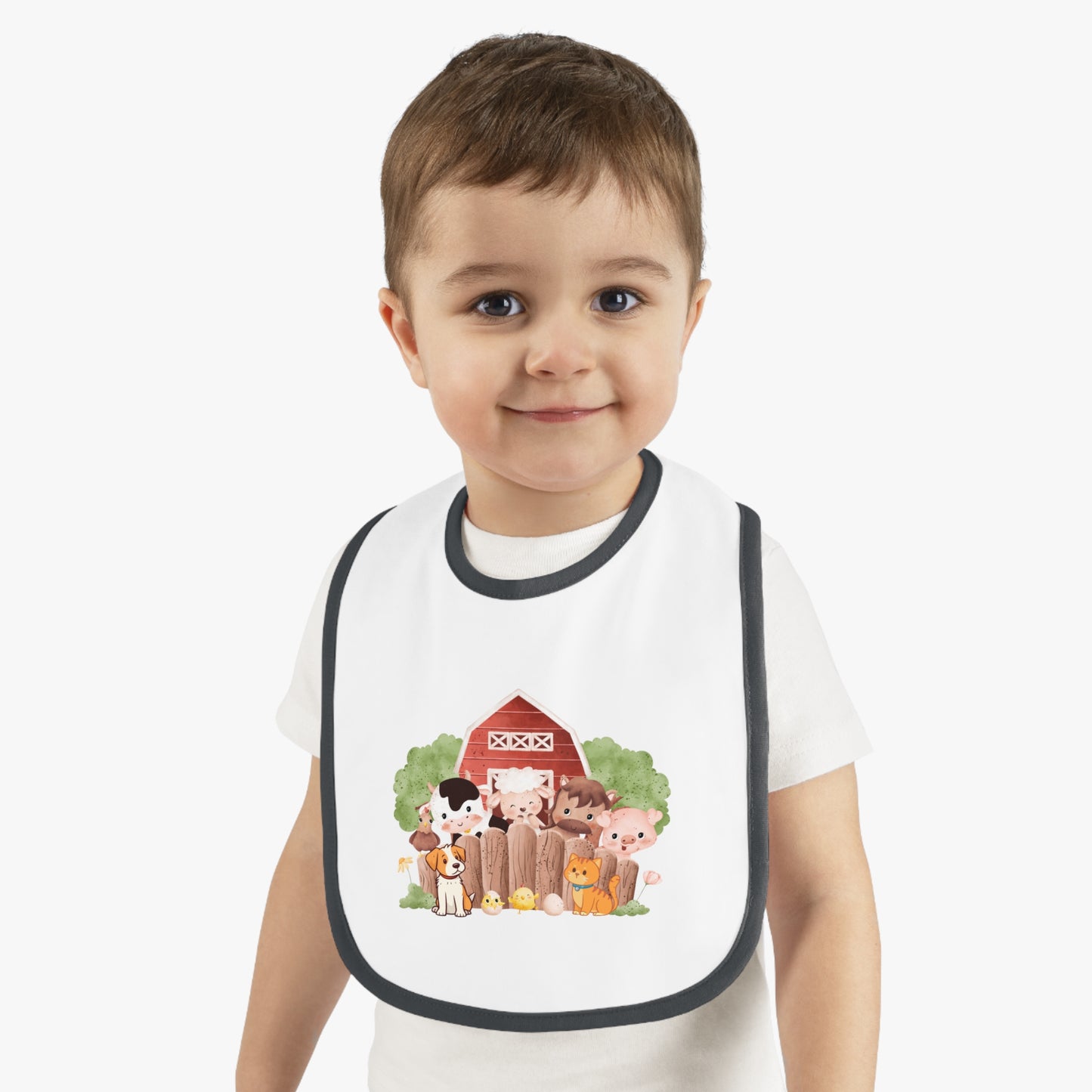 Cute Farm Baby Bib with Contrast Trim
