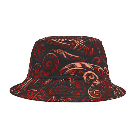 Tropical Red Tribal Print Bucket Hat Island Style