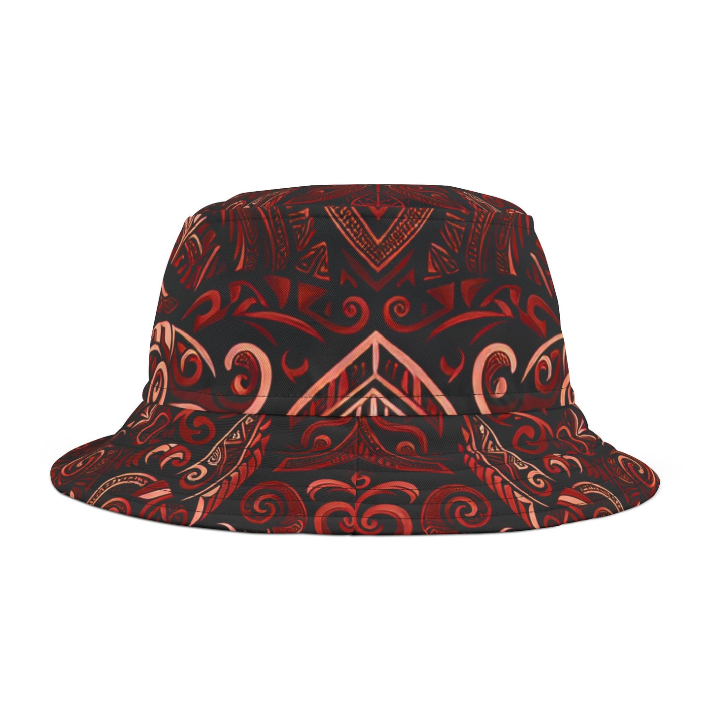 Tropical Red Tribal Print Bucket Hat Island Style