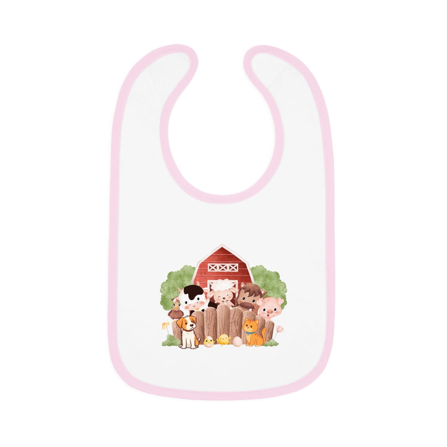 Cute Farm Baby Bib with Contrast Trim
