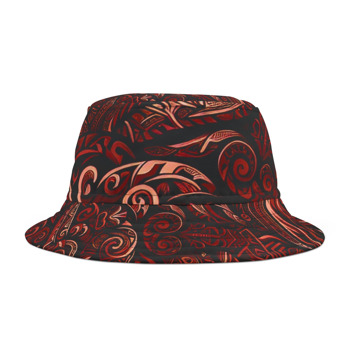Tropical Red Tribal Print Bucket Hat Island Style