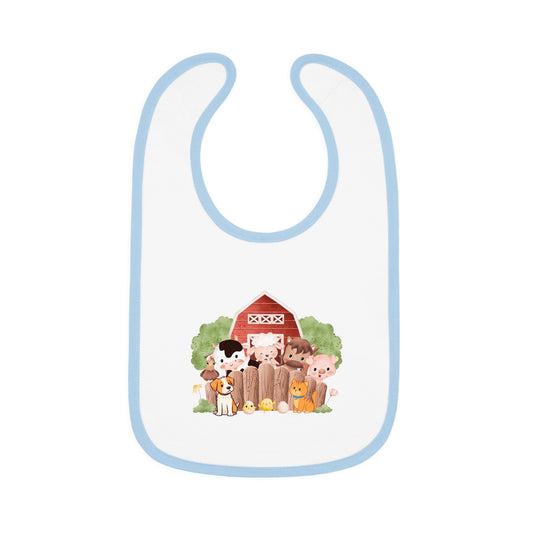 Cute Farm Baby Bib with Contrast Trim