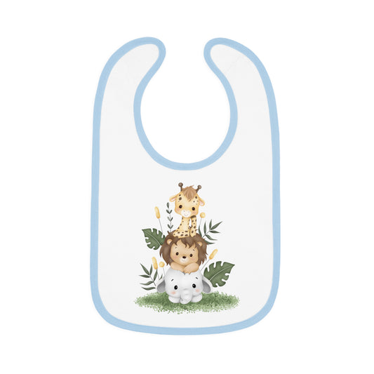 Cute Zoo Baby Bib with Contrast Trim