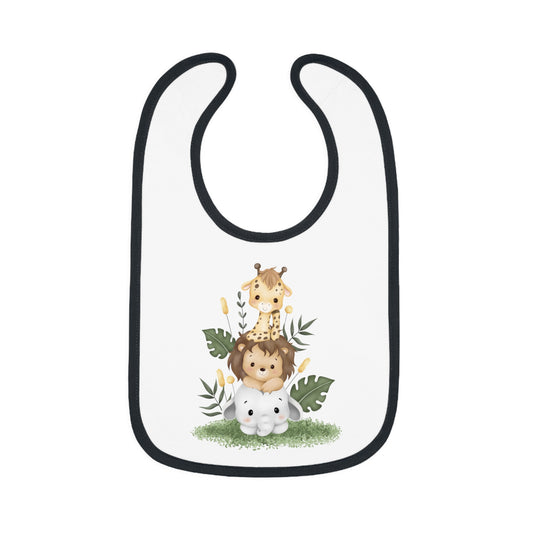 Cute Zoo Baby Bib with Contrast Trim
