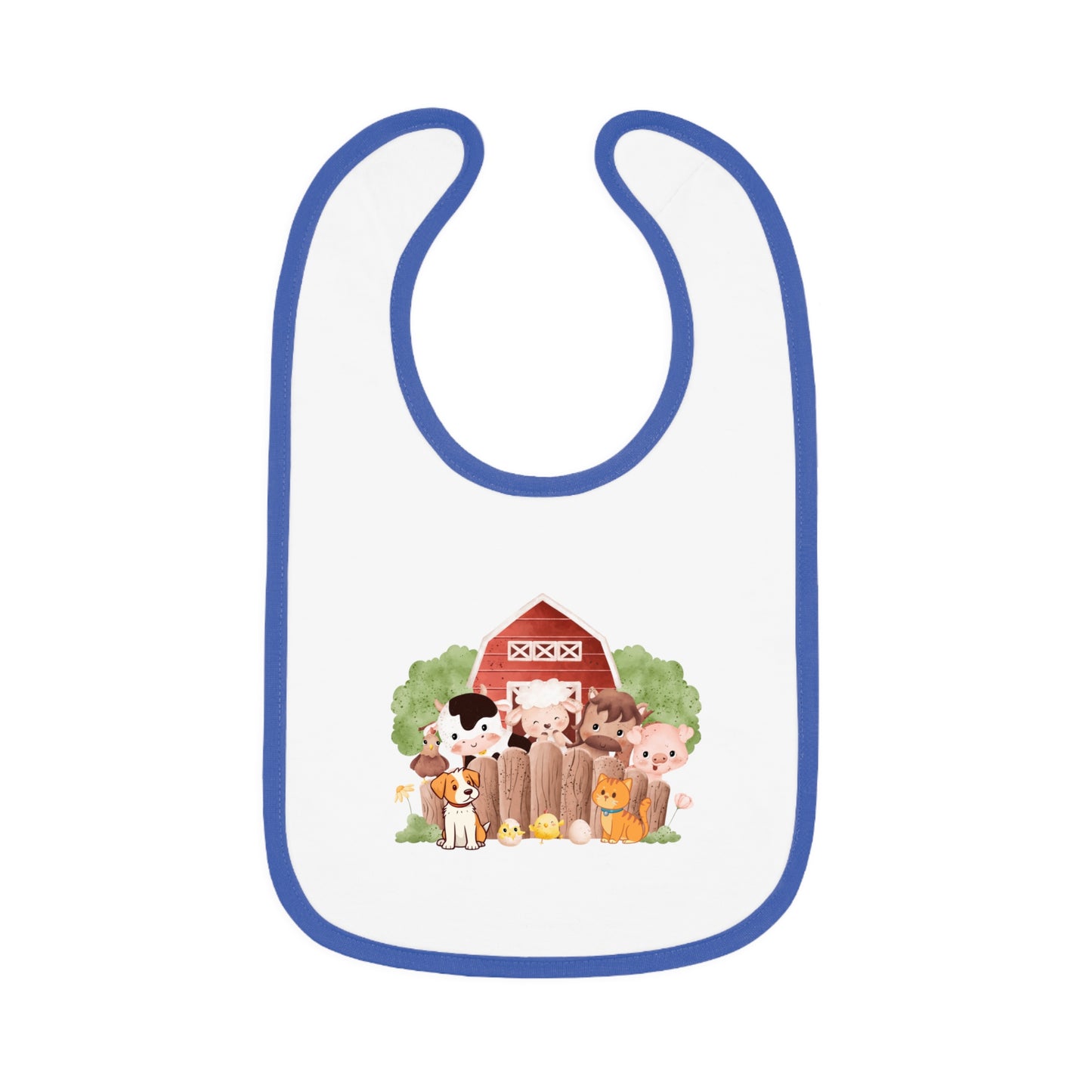 Cute Farm Baby Bib with Contrast Trim