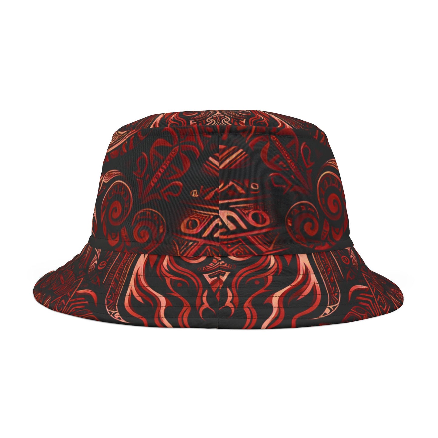 Tropical Red Tribal Print Bucket Hat Island Style