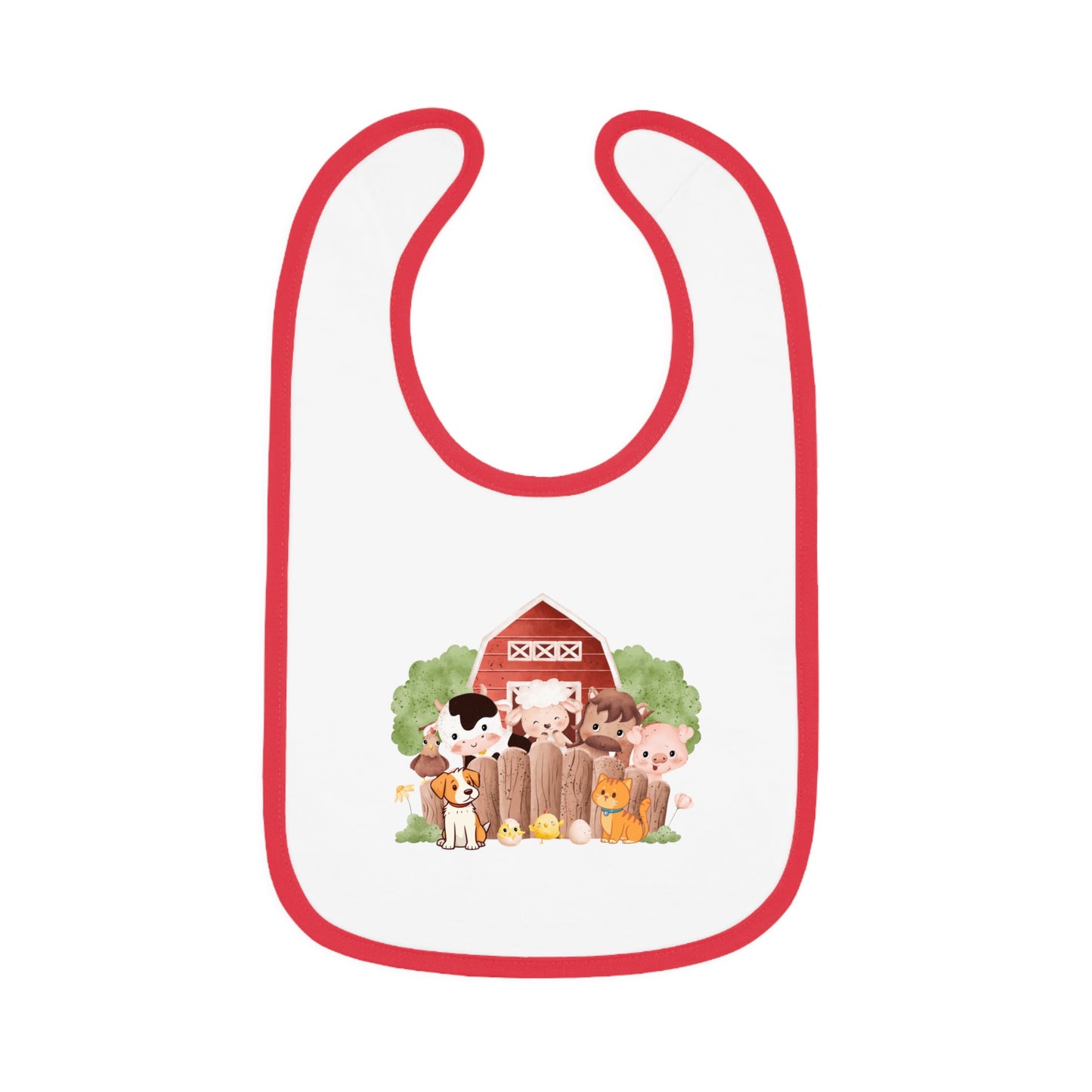 Cute Farm Baby Bib with Contrast Trim