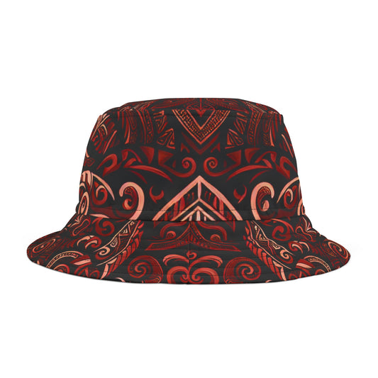 Tropical Red Tribal Print Bucket Hat Island Style