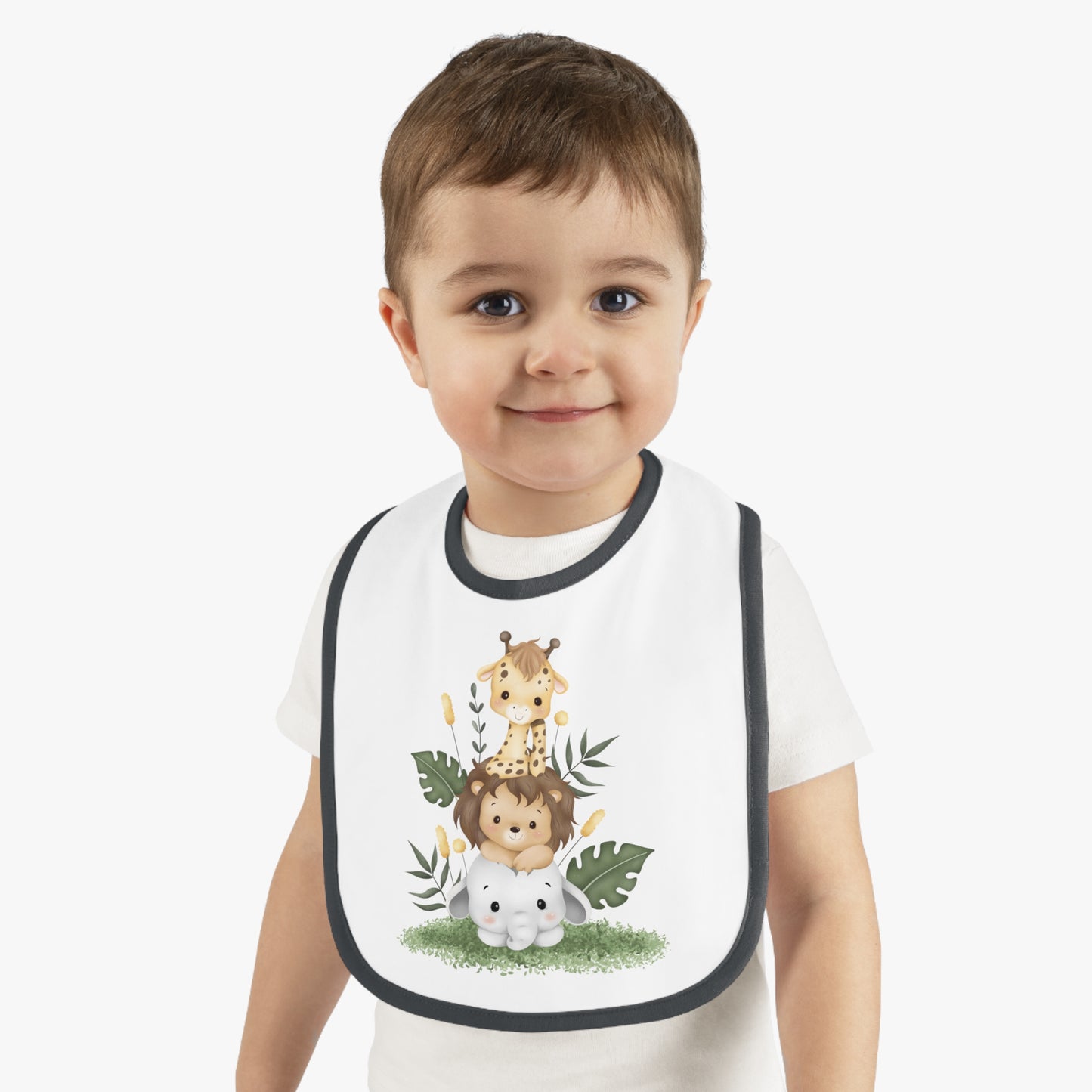 Cute Zoo Baby Bib with Contrast Trim
