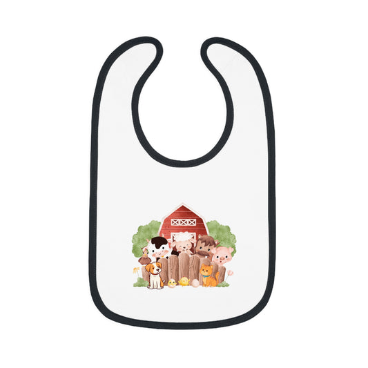 Cute Farm Baby Bib with Contrast Trim