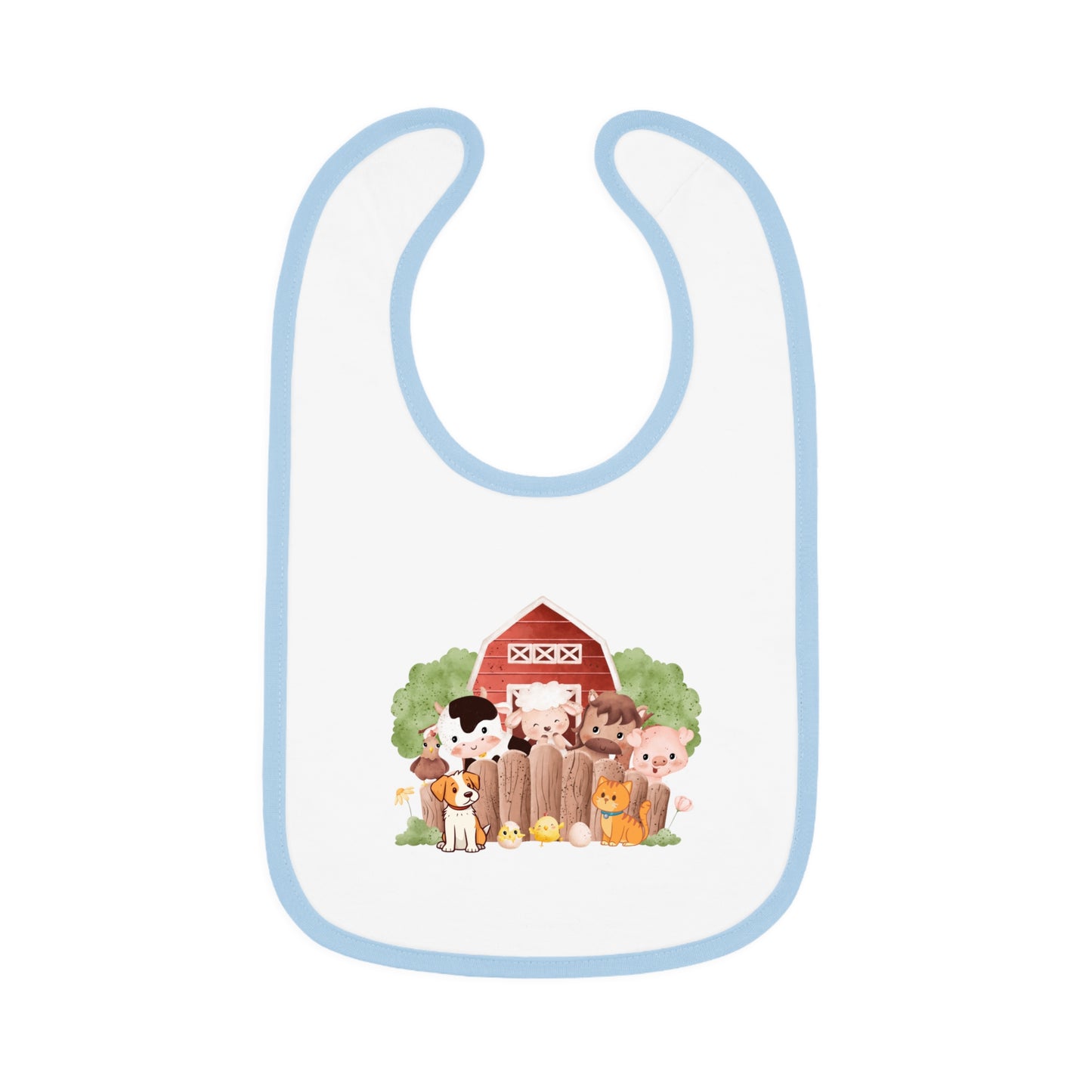 Cute Farm Baby Bib with Contrast Trim